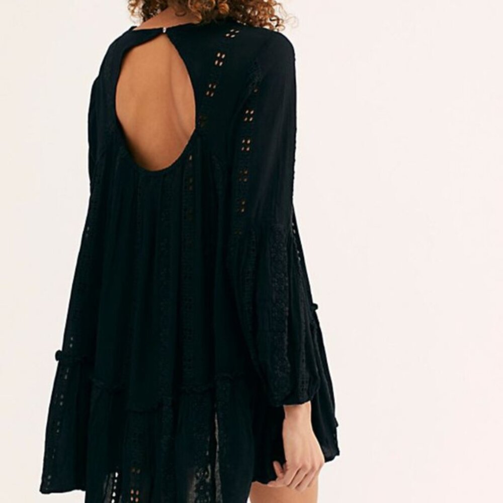 Free People Kiss Kiss Tunic Lace Eyelet Black Sz XS - Picture 5 of 6